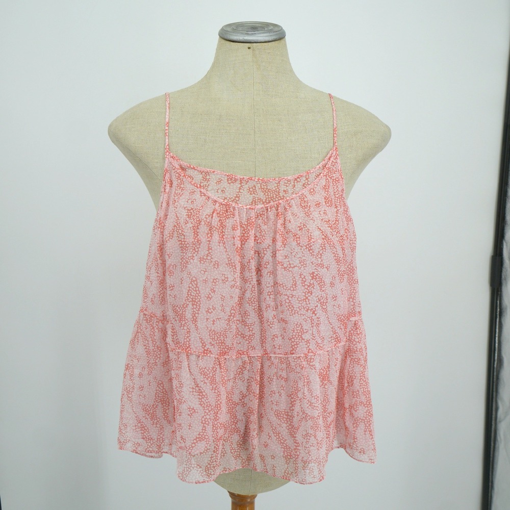 Diane von Furstenberg Cami S Coral Silk Tiered Babydoll Spaghetti Strap Top